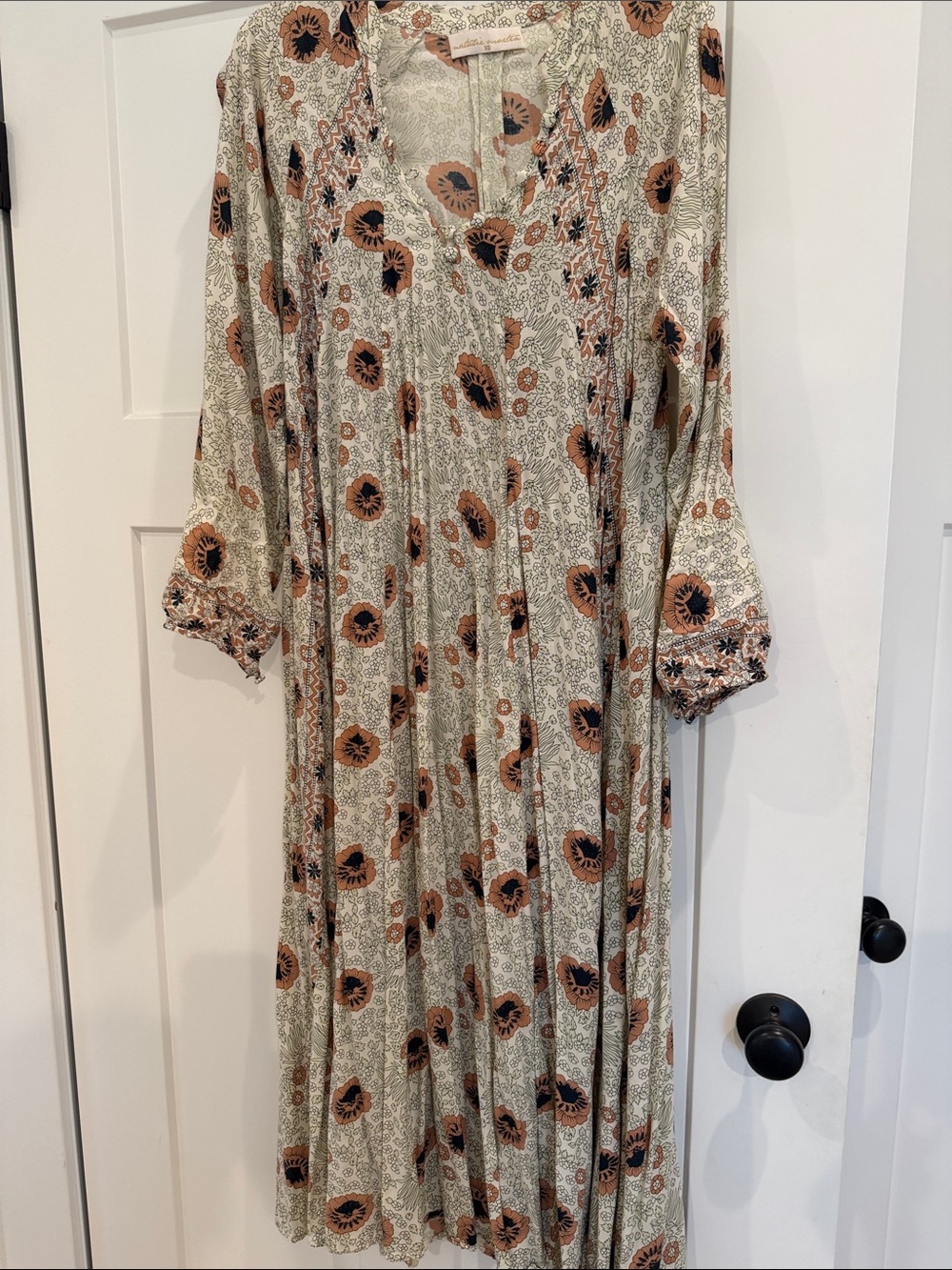 Boho Floral Midi Dress in Cream and Brown